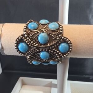 Silver Tone and Faux Turqoise Blue Women's Bracelet